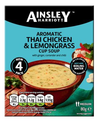 Ainsley Harriott Thai Chicken & Lemongrass Cup Soup 8x80g sachets, Quick & Convenient Instant Soup, Quick Snack or Meal Alternative, Bulk Pack Multipack