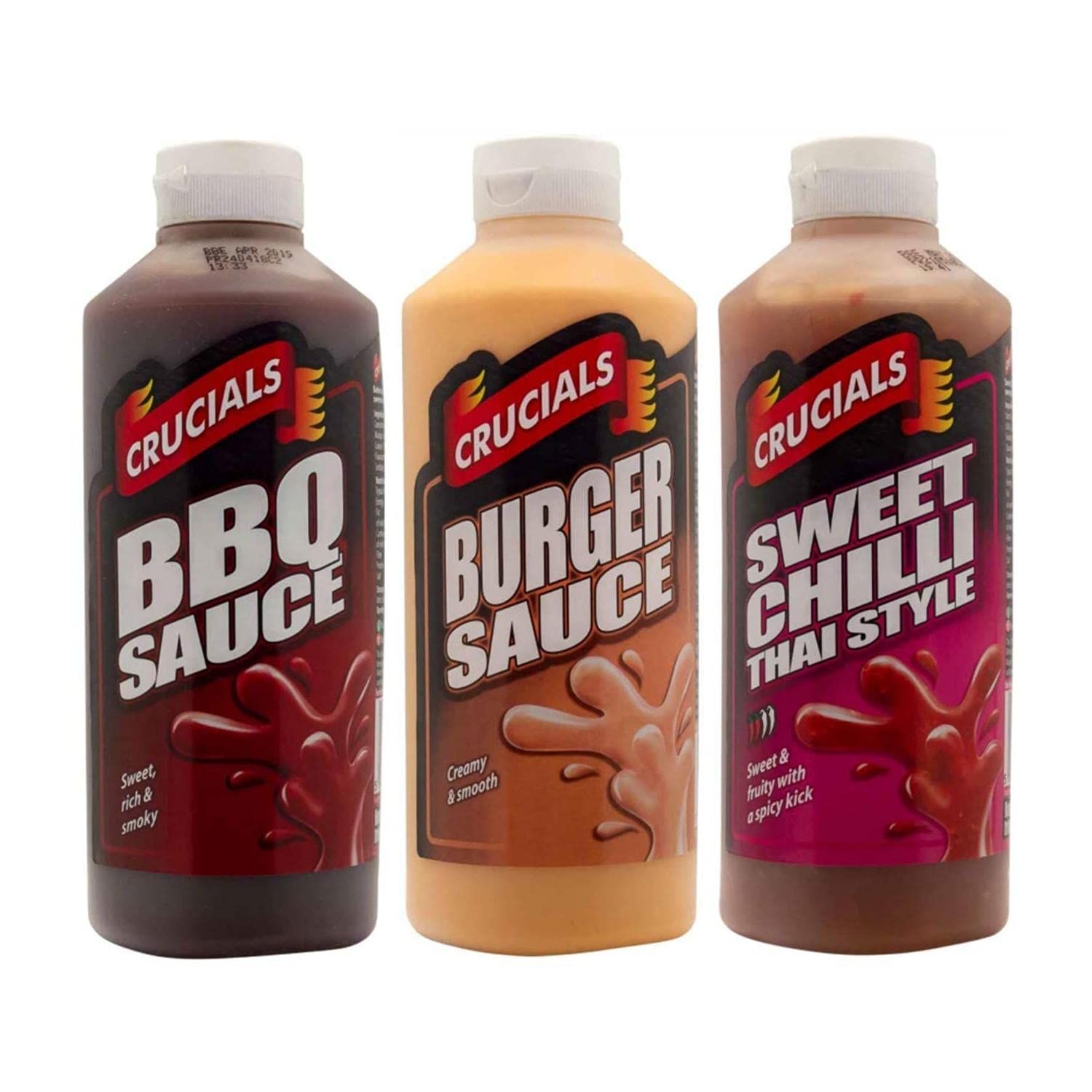 Crucials Squeezy Sauce Pack of 3 BBQ Sauce 500 ml x 1, Burger Sauce 500ml x 1, Sweet Chili Thai Style 500ml x 1