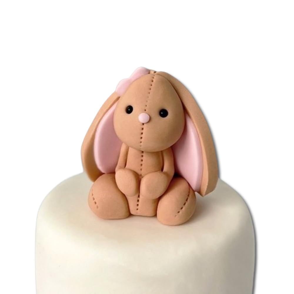 Edible Brown Bunny Cake Toppers - 3D Sugar Fondant Animal Figure - Kids Birthday Decorations - Handmade Present (bunny)