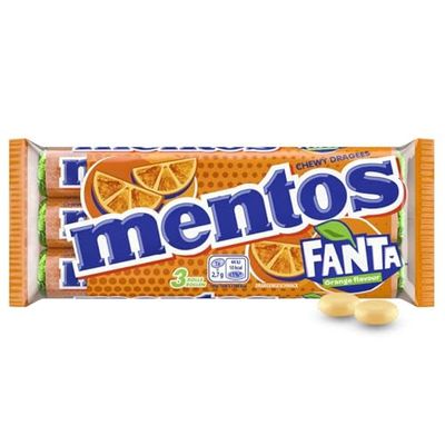 Mentos Fanta Dragees, Fruit Sweets with Fanta Flavour, Chew Sweets with Fruity Orange Lemonade Flavour, (3 Rolls), Vegan