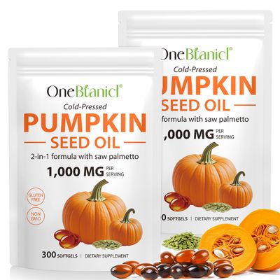 2Pack Pumpkin Seed Oil Capsules,600 Softgel Pumpkin Seed Extract 2 in 1 Pumpkin Seed Oil with for Hair Growth, Cold Pressed, Supports Hair, Heart, Skin Supplement Non-GMO Gluten Free