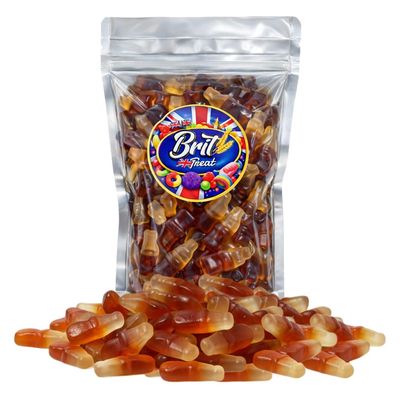BRIT TREAT 1kg Cola Bottles Pick n Mix Sweets - Fruit Gummy Sharing Pouch for All Occasions - Large Retro Bulk Bag of Happy Cola bottles - Juicy Gummy Candy for Movie Nights, Gifts & Party Bags
