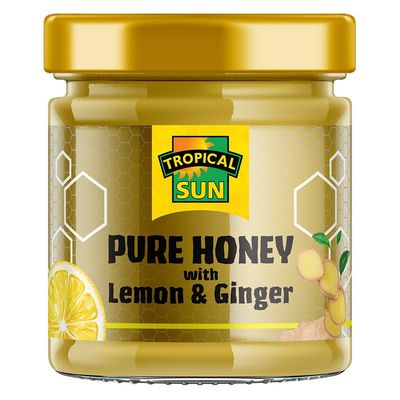 Tropical Sun Pure Honey with Lemon and Ginger, 250g Sweet, Creamy & Tangy 100% Natural Honey Perfect for Tea, Desserts & Smoothies Vegetarian, No Artificial Additives