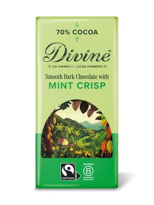 Divine 70% Cocoa Dark Chocolate with Mint Crisp 90g Bar - Fairtrade Dark Chocolate - Crunchy Mint Crisp Pieces - Ethical Premium Chocolate