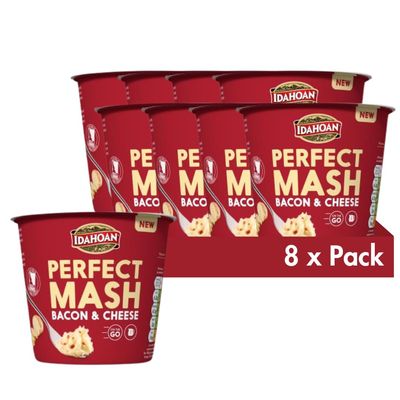 Idahoan Bacon and Cheese Mashed Potato Pots 55g - Dried Potato Mash Vegetarian and Gluten Free Instant Potato Pot Cooks in 1 Minute, Quick Lunch, Bulk Ready to Eat (Pack of 8)