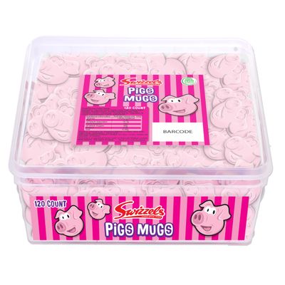 Swizzels Sweet Tubs, Fun Gums Pig's Mugs, Fruit Flavour Sweet Gums, Sharing Tub of Sweets, Free From Artificial Colours (120 Sweets Approximately)