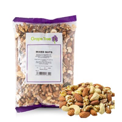 Grape Tree Mixed Nuts 1kg Raw &amp; Unsalted Almonds, Walnuts, Cashews, Peanuts. Nutritious Vegan, Keto Friendly Snack Mix. Selection of Raw Mixed Nuts For Snacking