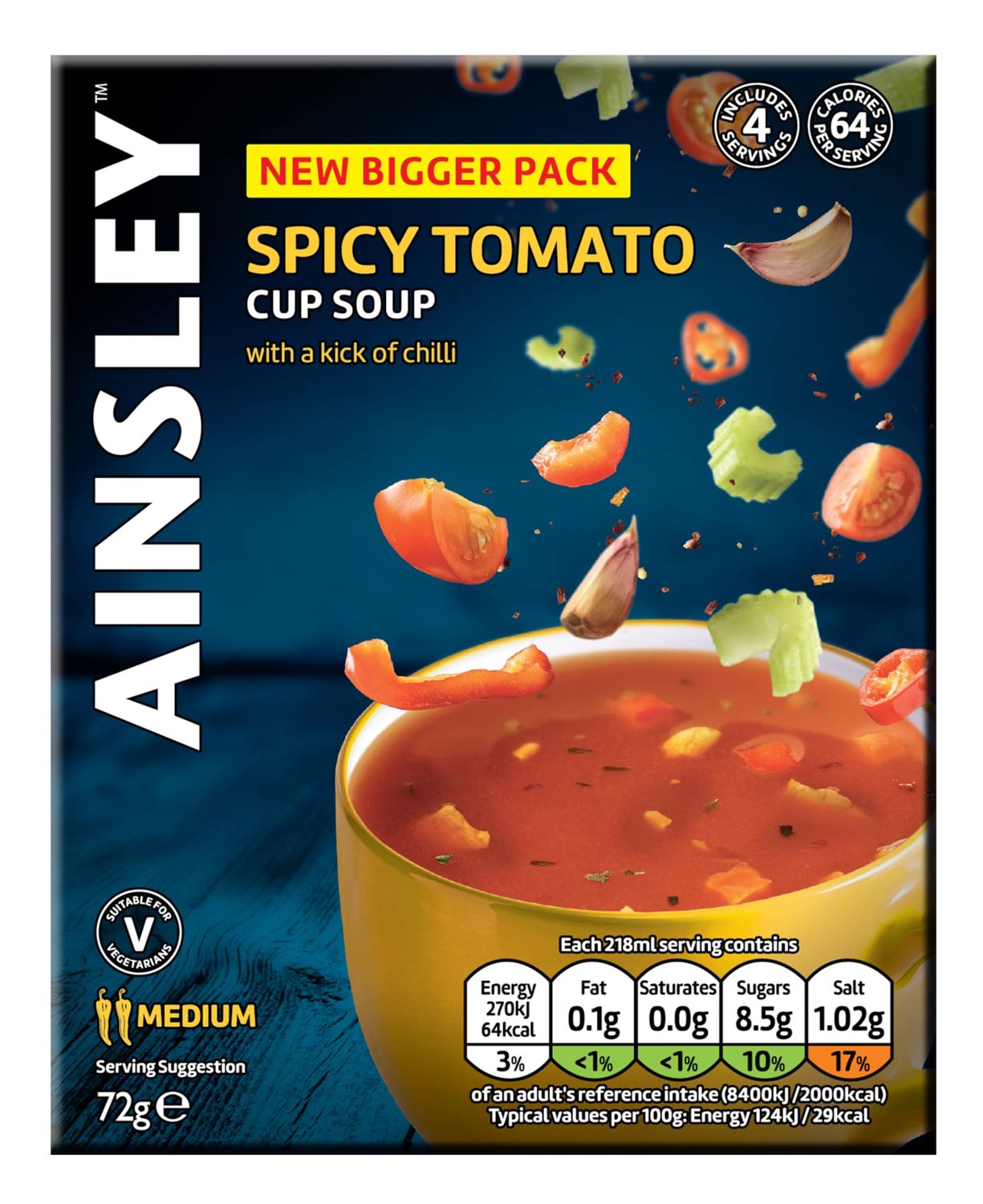 Ainsley Harriott Spicy Tomato Soup, Quick &amp; Convenient Instant Soup, Bulk Pack Multipack; Pack of 8 x 4 Servings