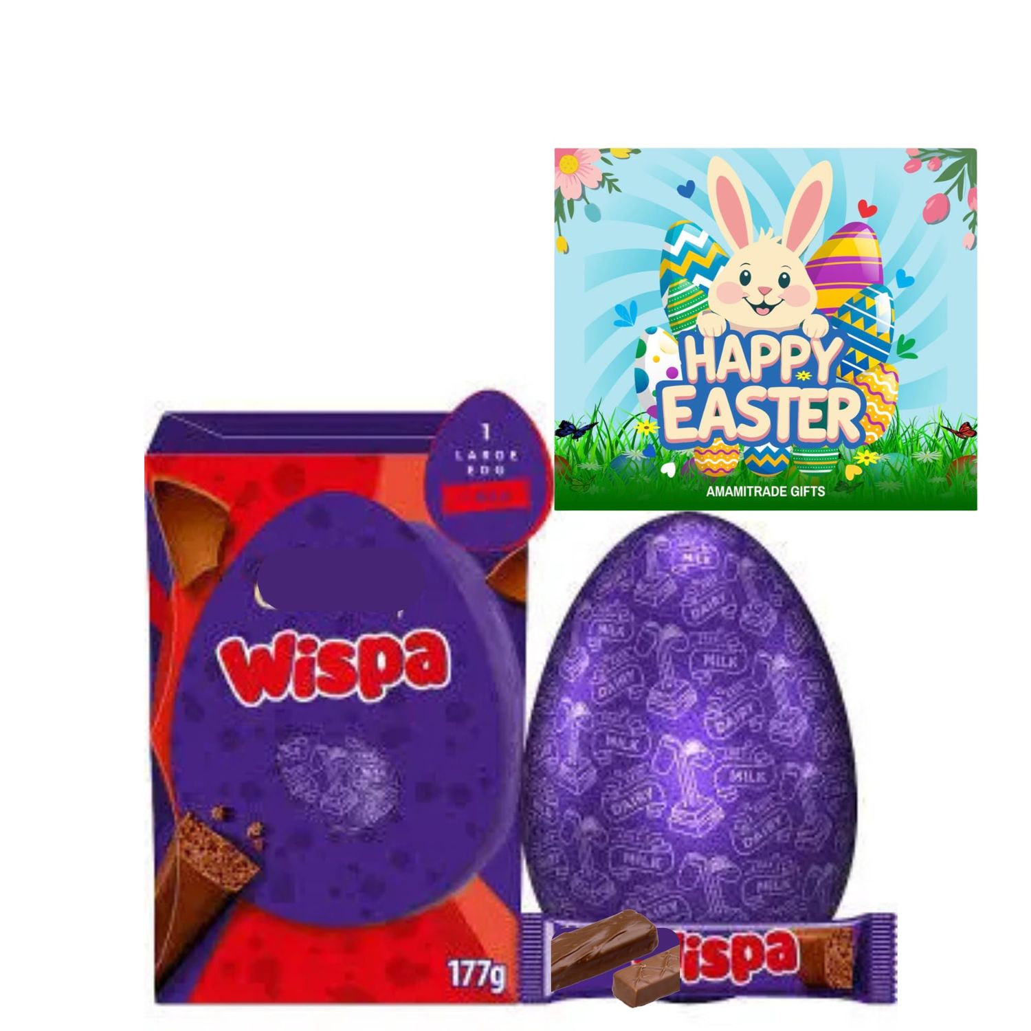 Wispa Chocolate Easter Egg, Includes 1 Large Egg and 1 Chocolate Bar, 177g (Pack of 1) Kids and Adults Easter Treat - Easter Egg Hunt