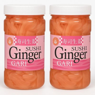 Sushi Ginger Gari 2 Pack - Pink Pickled Ginger 340g x 2 Authentic Sushi Condiment Resealable Jars Asian Food, Sushi Topping, Wasabi Side For Sushi, Sashimi, Rolls &amp; More