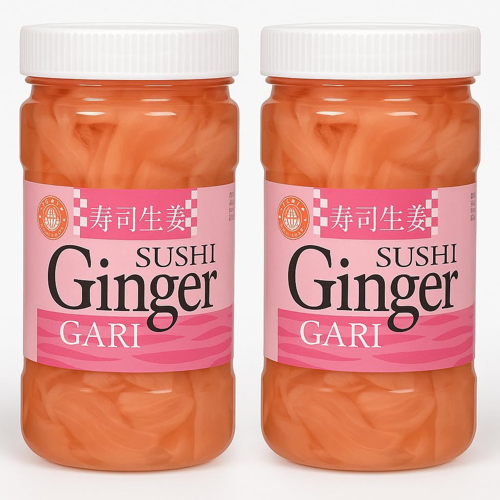 Sushi Ginger Gari 2 Pack - Pink Pickled Ginger 340g x 2 Authentic Sushi Condiment Resealable Jars Asian Food, Sushi Topping, Wasabi Side For Sushi, Sashimi, Rolls &amp; More