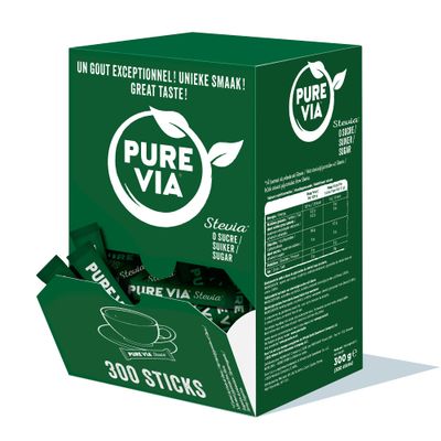 Pure Via Stevia Sticks - Zero Calories, Zero Sugar, 300 Sticks - Natural Alternative to Sugar