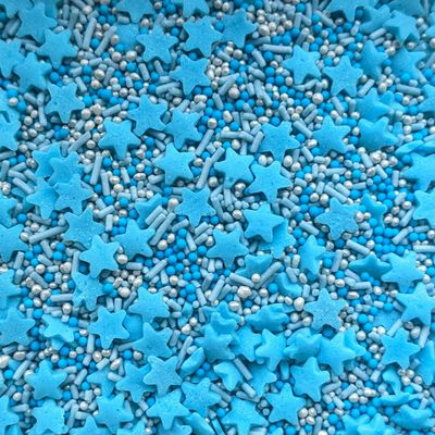 Blue Stars Mixed Sprinkles - 35g of Blue and Silver Edible Cake Toppers Decorations, 100s 1000s Mini Balls Strands Sugar Stars