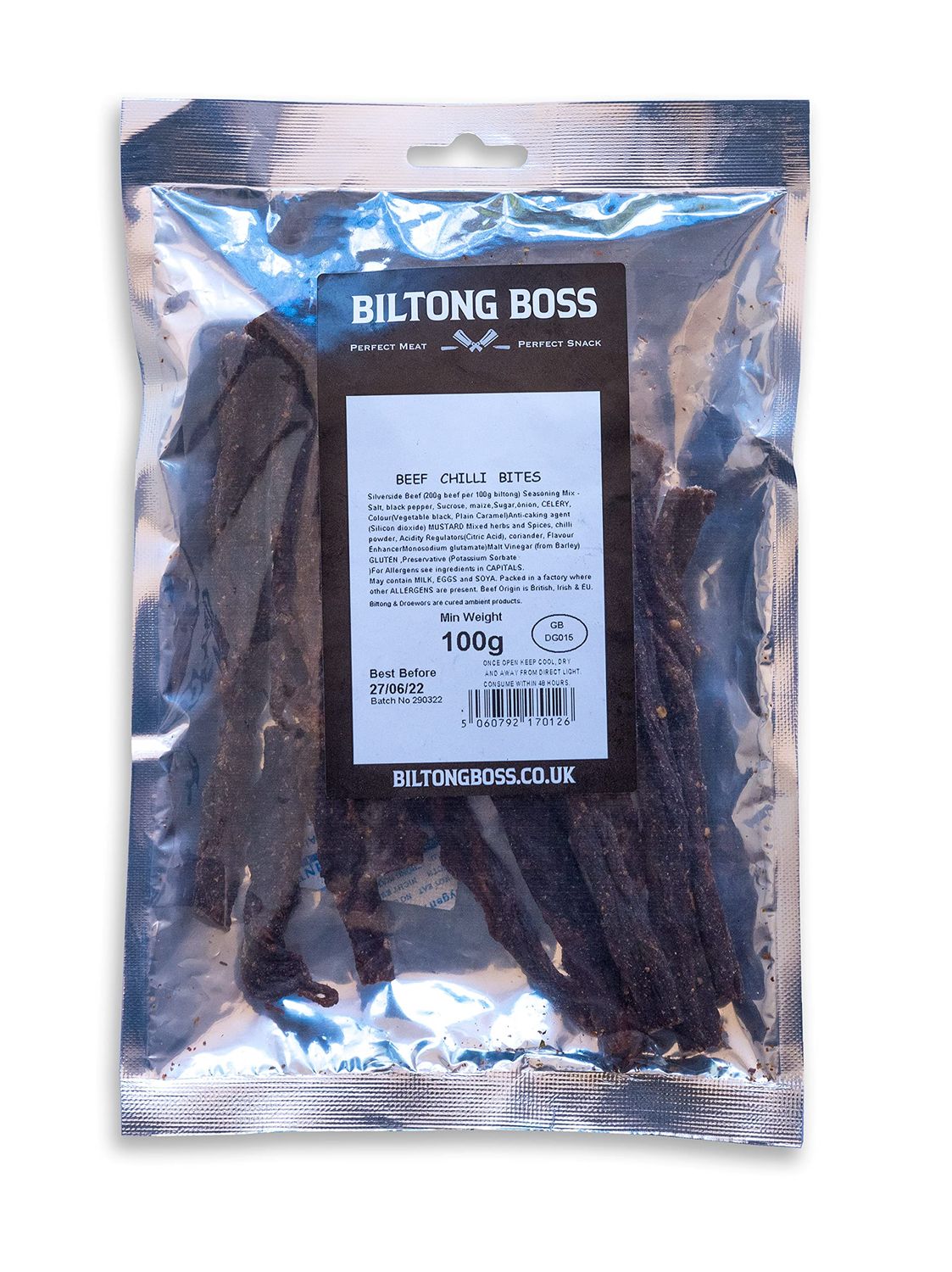 Biltong Boss, Chilli Bites (Snap Sticks), Authentic Traditional Recipe, Ready To Eat Flavoured Meat High Protein Snack, Suitable For Paleo, Keto, Atkins Diets &amp; Post-Workout, Low Sugar &amp; Carbs 100g