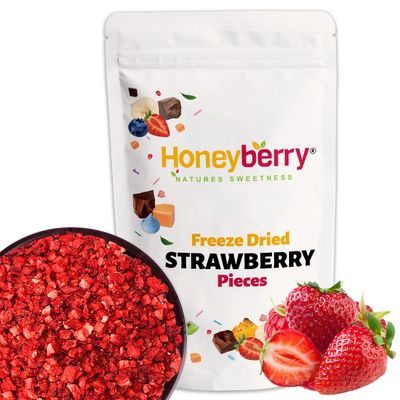 Freeze Dried Strawberry Pieces 100g - Premium Freeze-Dried Fruit Bits - 100% Natural, No Added Sugar or Preservatives Raw Dry Strawberries for Baking, Cake Decoration, Porridge Oat, Ice Cream Toppings