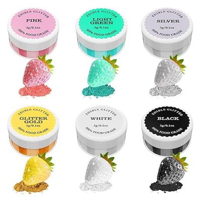 Edible Glitter - 6 Colours 100% Luster Dust Edible, Shimmer Dust Food Colouring Powder for Cake Decorations, Buttercream, Drink, Cocktails, Fondant (3g Each) (Model B)