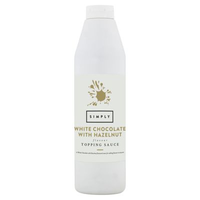 Simply White Chocolate with Hazelnut Flavouring Topping Sauce, Ready to Use Dessert Sauce for Ice Cream, Waffles, Pancakes, Coffee & Milkshakes (1 kg)