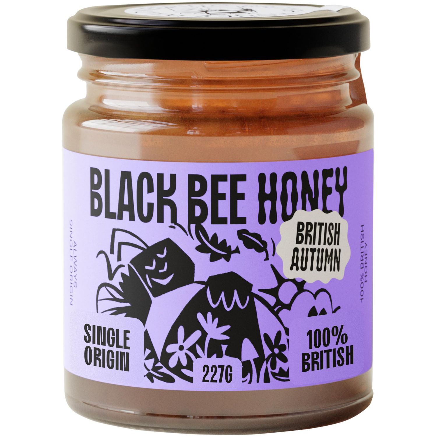 Black Bee Honey - Pure British Autumn Honey, Thick with Bold Aromatic Flavours, Unprocessed, Single Source from Hive to Jar, Never Blended - Delicious on Toast, Soothing in Drinks, 227g Glass Jar