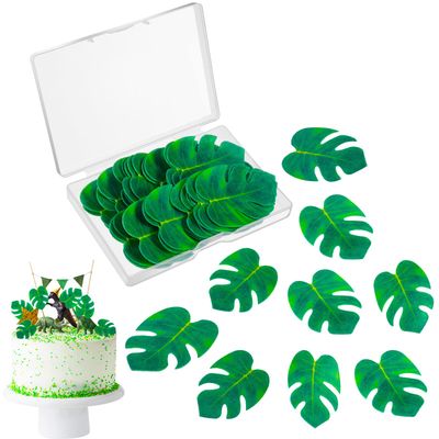 Fuyamp 48pcs Edible Monstera Leaf Cupcake Toppers,Cupcake Toppers Palm Leaf Cake Toppers,Tropical Monstera Leaves Cake Decoration for Summer Hawaii Theme Jungle Party