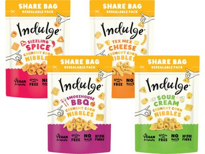 Indulge - Crunchy Corn Nibbles - Variety Share Box (4 Flavours) - Gluten Free, Low Salt, Low Fat, Nut Free, Vegan - 100g (Pack of 4)