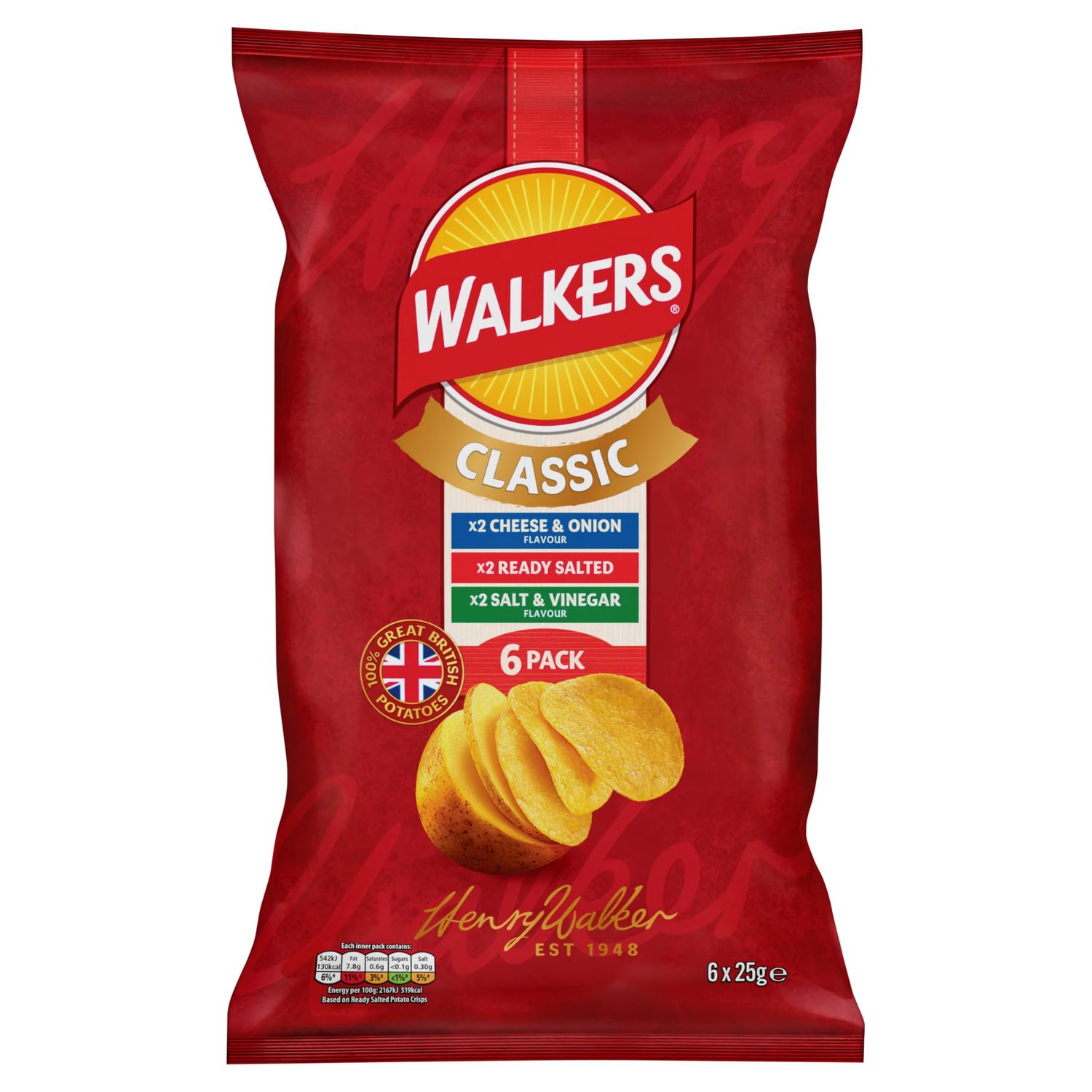 Walkers Classic Variety Crisps, 6x25g