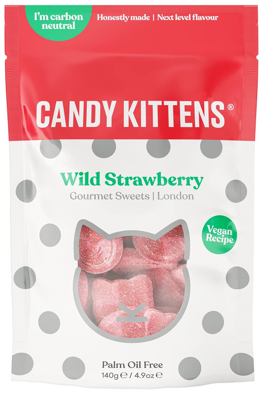 Candy Kittens Vegan Sweets Wild Strawberry - Plant-Based Vegan Treats with Fruity Flavour, No Nasties, Made with Real Fruit Juice - Ideal Snacks for Sweet Hampers &amp; Pick and Mix - 140g Pack of 1