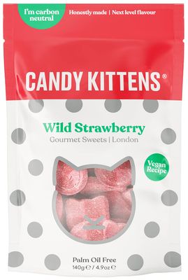 Candy Kittens Vegan Sweets Wild Strawberry - Plant-Based Vegan Treats with Fruity Flavour, No Nasties, Made with Real Fruit Juice - Ideal Snacks for Sweet Hampers &amp; Pick and Mix - 140g Pack of 1