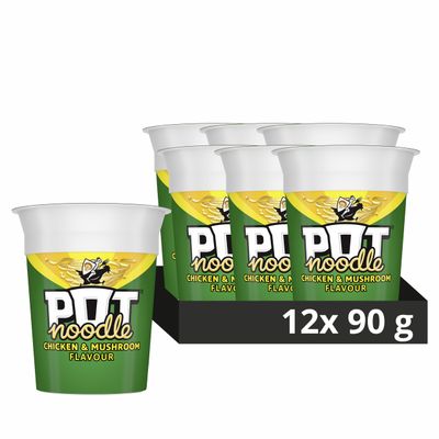 Pot Noodle Chicken &amp; Mushroom instant vegetarian snack quick to make noodles 12x 90 g