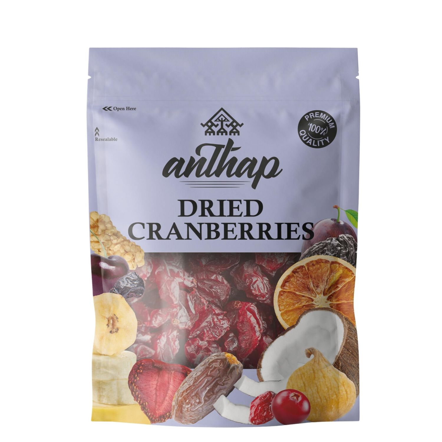 Anthap Dried Cranberries, Sweet &amp; Tart Flavour, Ideal for Trail Mix, Salads &amp; Cereals, Resealable Bag, Perfect for Snacking and Baking, Rich in Antioxidants, High in Fibre, 1kg