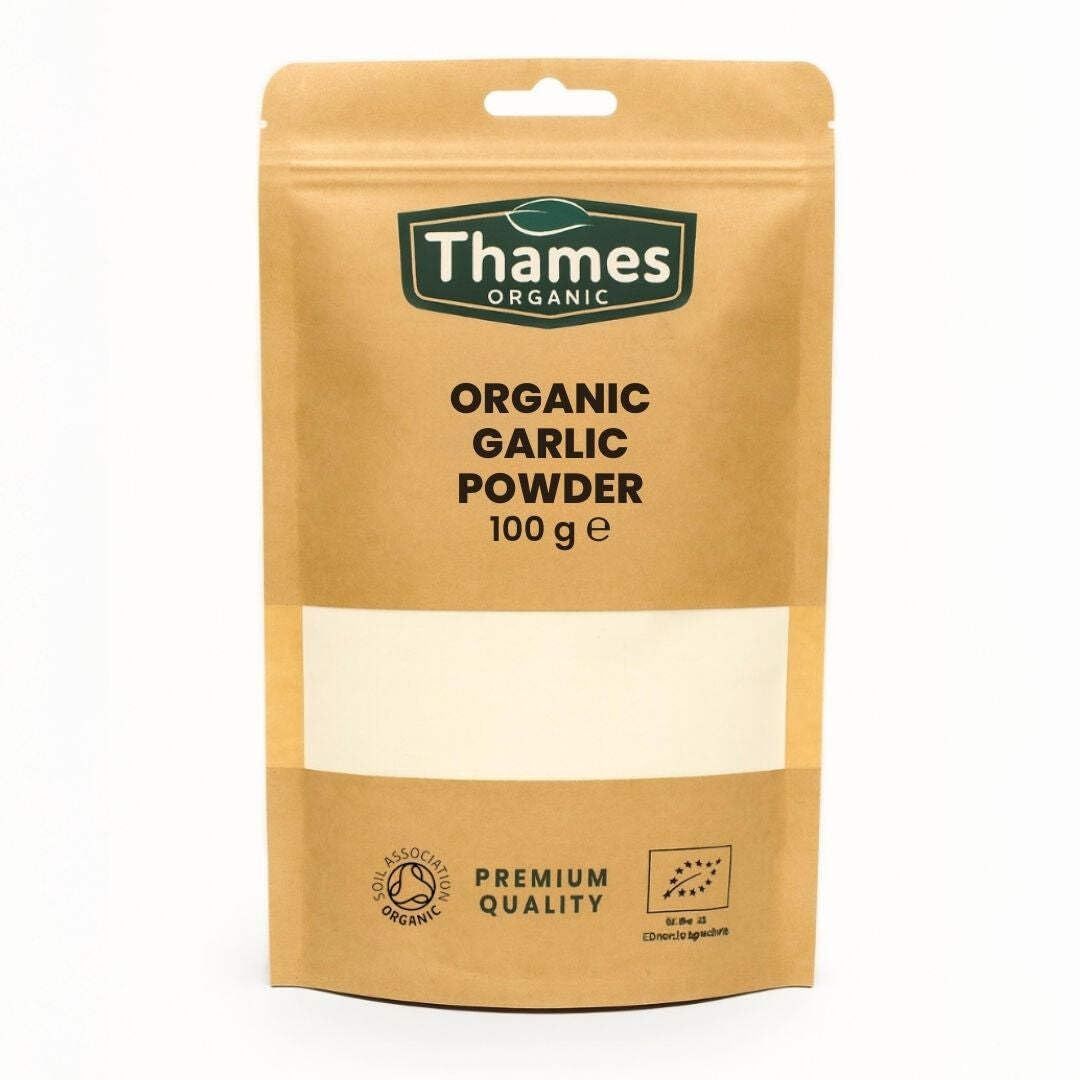 Organic Garlic Powder-Certified Organic, Non-GMO, Vegan, No Additives, No Preservatives, Resealable Bag by Thames Organic 100g