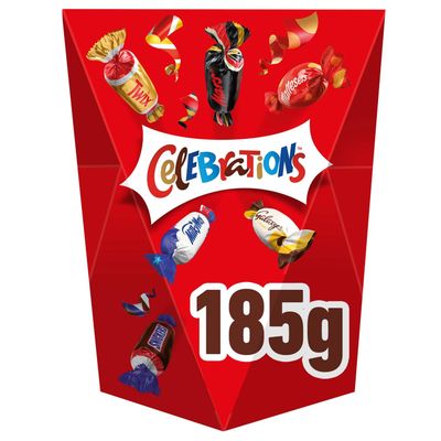 Celebrations Chocolate Gift Box, 185g Assorted Chocolates Snack Box With Mini Milk Chocolate Bars &amp; Biscuits, Ideal for Gifts, Snacks or Hamper