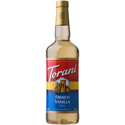 Torani French Vanilla Coffee Syrup (750ml) - Premium Cane Sugar French Vanilla Syrup for Coffee, Lattes, Hot Chocolate &amp; Protein Shakes - Rich, Creamy &amp; Delicious - Ideal for Drinks and Desserts