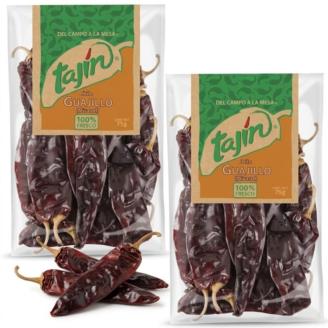 Tajin Dried Guajillo Chillies 2 x 75g Authentic Mexican Whole Dried Chillies Mild to Medium Heat Ideal for Birria, Mole, Enchilada Sauce, Salsa &amp; Marinades