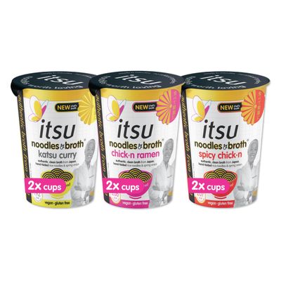 itsu Mixed Pack instant noodles &amp; broth pot 64g Instant Noodles Snack Multipack Quick-to-Make Snack Gluten free Vegan Mixed Pack of 6