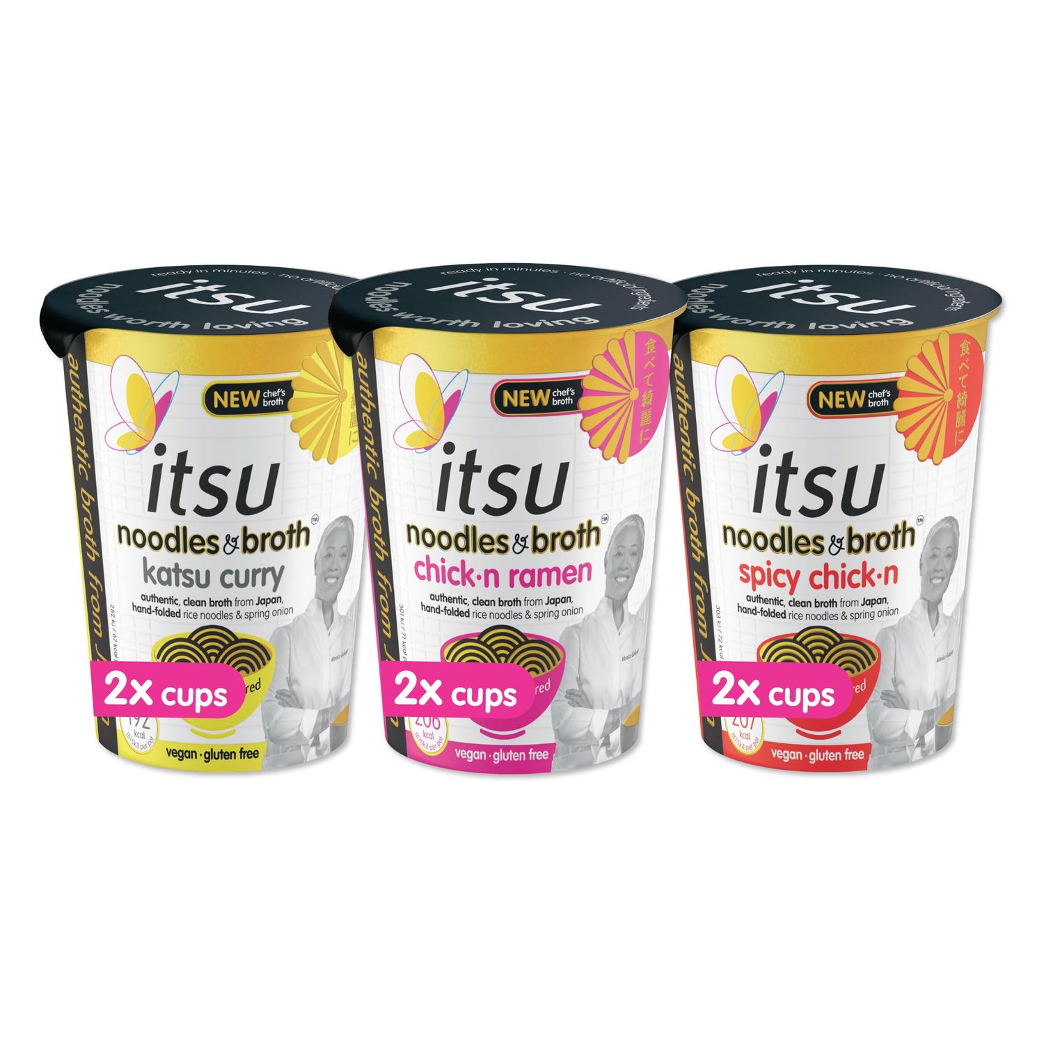 itsu Mixed Pack instant noodles &amp; broth pot 64g Instant Noodles Snack Multipack Quick-to-Make Snack Gluten free Vegan Mixed Pack of 6