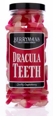 Original Dracula Vampire Teeth Fangs Jelly Gummy Retro Sweets Gift Jar By Berrymans Sweet Shop - Classic Sweets, Traditional Taste.
