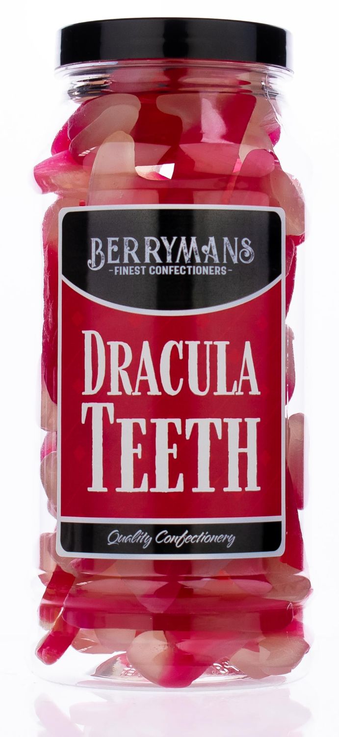 Original Dracula Vampire Teeth Fangs Jelly Gummy Retro Sweets Gift Jar By Berrymans Sweet Shop - Classic Sweets, Traditional Taste.