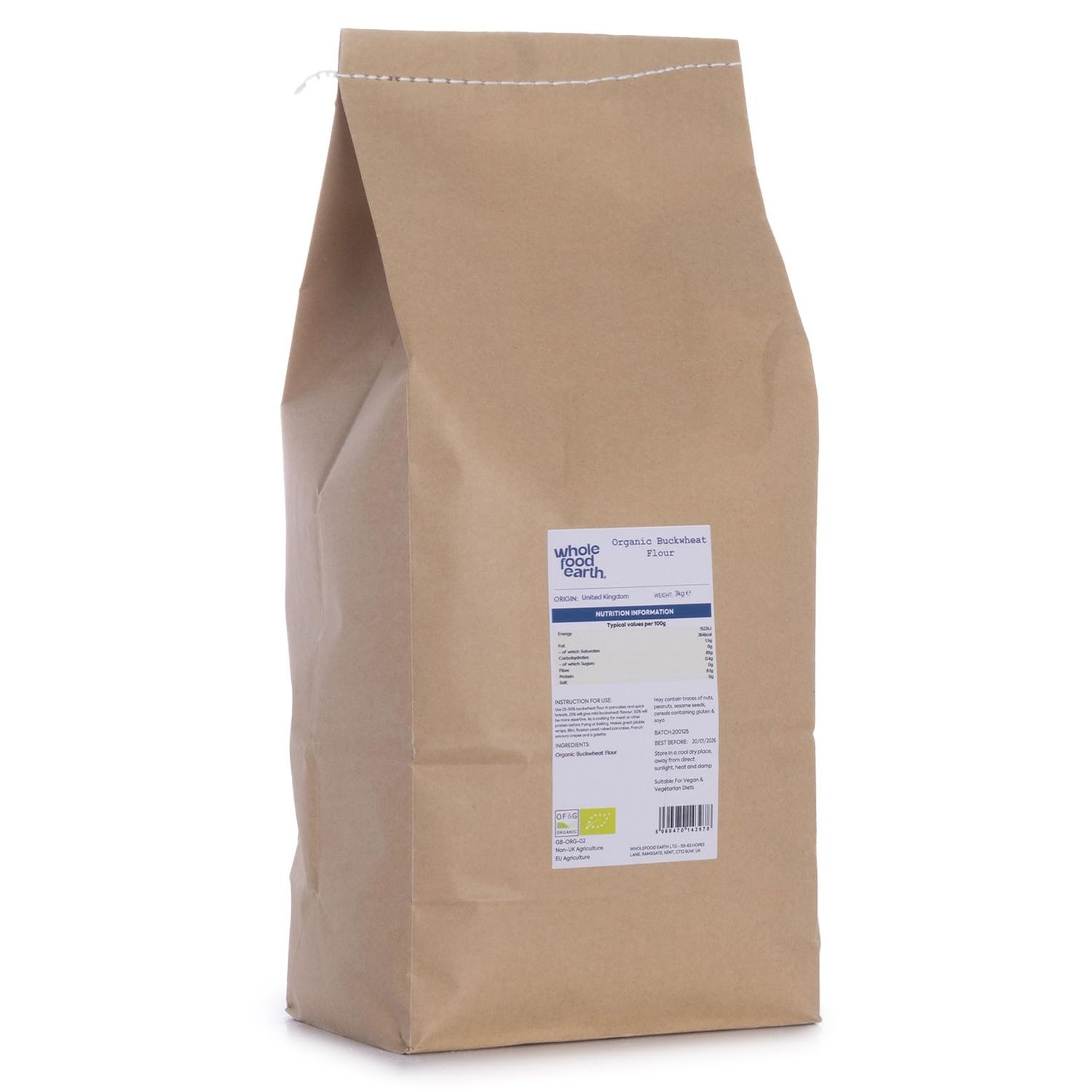 Wholefood Earth Organic Buckwheat Flour - 3 kg - Certified Organic