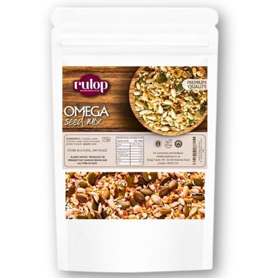 Rulop Omega Seed Mix 1kg - 5 Super Seeds: Pumpkin, Sunflower, Linseed, Flaxseed & Sesame - High in Omega 3 & 6, Fibre & Protein - Raw, Natural, Vegan - Great for Baking, Cereal & Bread