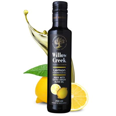 Willow Creek Lemon Flavoured Extra Virgin Olive Oil, 250ml, Award Winning Cold Pressed EVOO - Ideal for Cooking, Dipping & Drizzling - for Seafood, Salad, Chicken, Fish, Vegetarians, Lemon Olive Oil