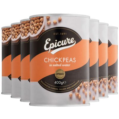 Epicure Chickpeas in Salted Water, Rich Source of Fibre, 400 g (Pack of 12)