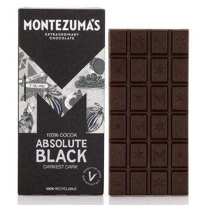 Montezuma's Absolute Black, 100% Cocoa, Dark Chocolate, Gluten Free &amp; Naturally Vegan, 90g Bar