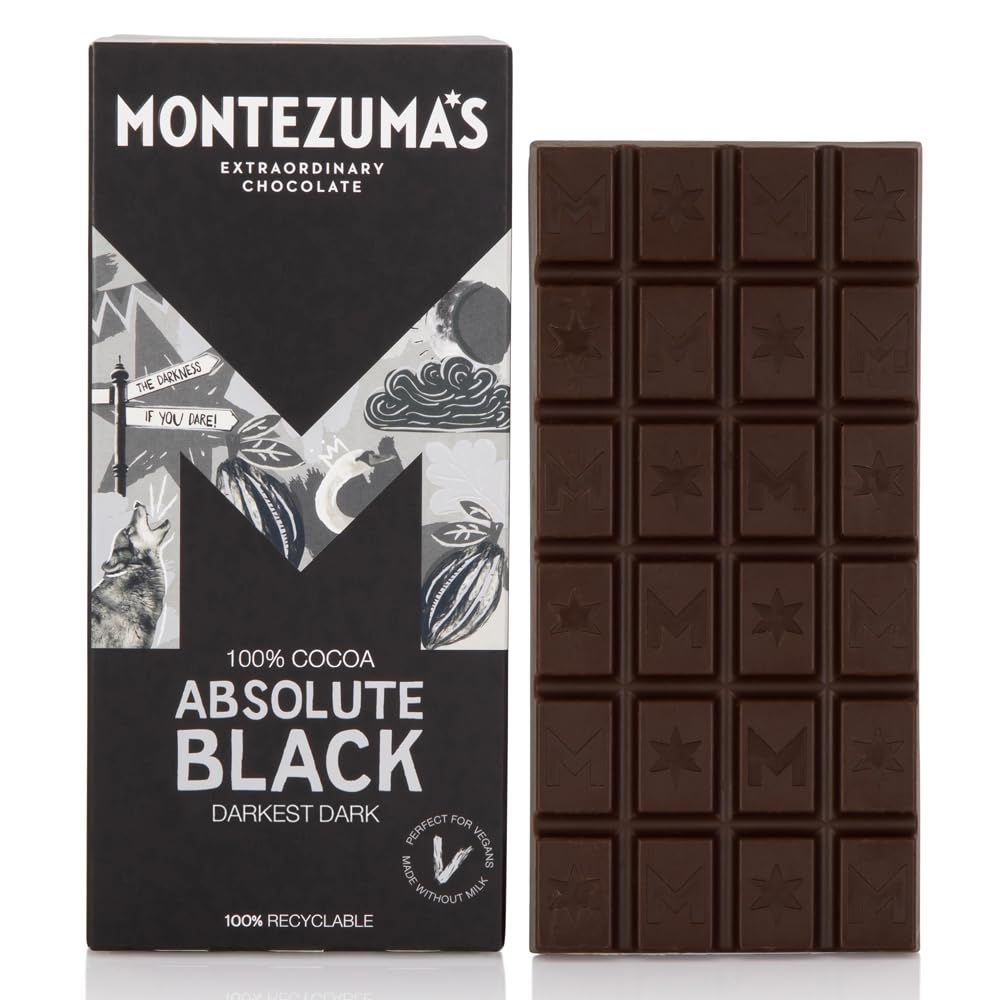 Montezuma's Absolute Black, 100% Cocoa, Dark Chocolate, Gluten Free &amp; Naturally Vegan, 90g Bar