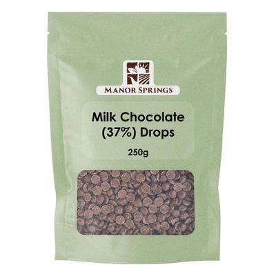 Milk 37% Chocolate Drops 250g by Manor Springs for Baking, Desserts, Cookies, Cakes, Muffins, Cupcakes &amp; Decorating