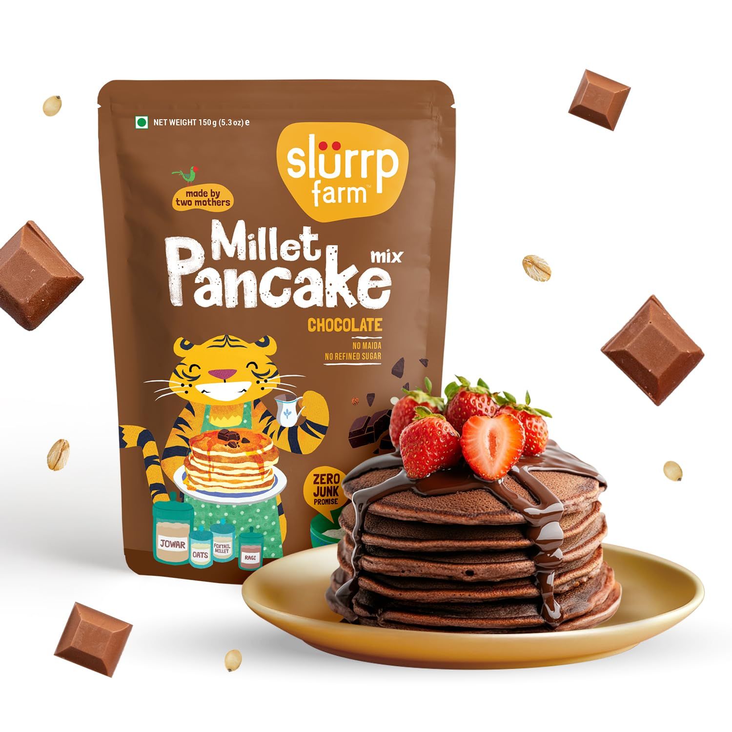 Slurrp Farm No Refined Flour Chocolate Pancake Mix Instant Breakfast Mix made with Oats and Jowar 100% Vegetarian Eggless Healthy Breakfast for Kids &amp; Adults
