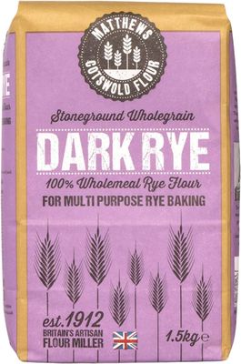Matthews Cotswold Stoneground Wholegrain Dark Rye Flour - 1.5kg Bag (Single Bag)