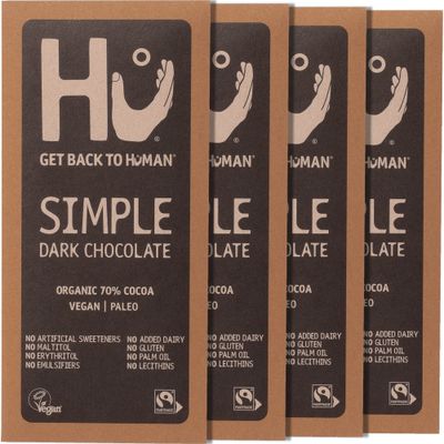 Hu Simple Dark Chocolate Bar, 4 x 60 g - Vegan &amp; Paleo Friendly
