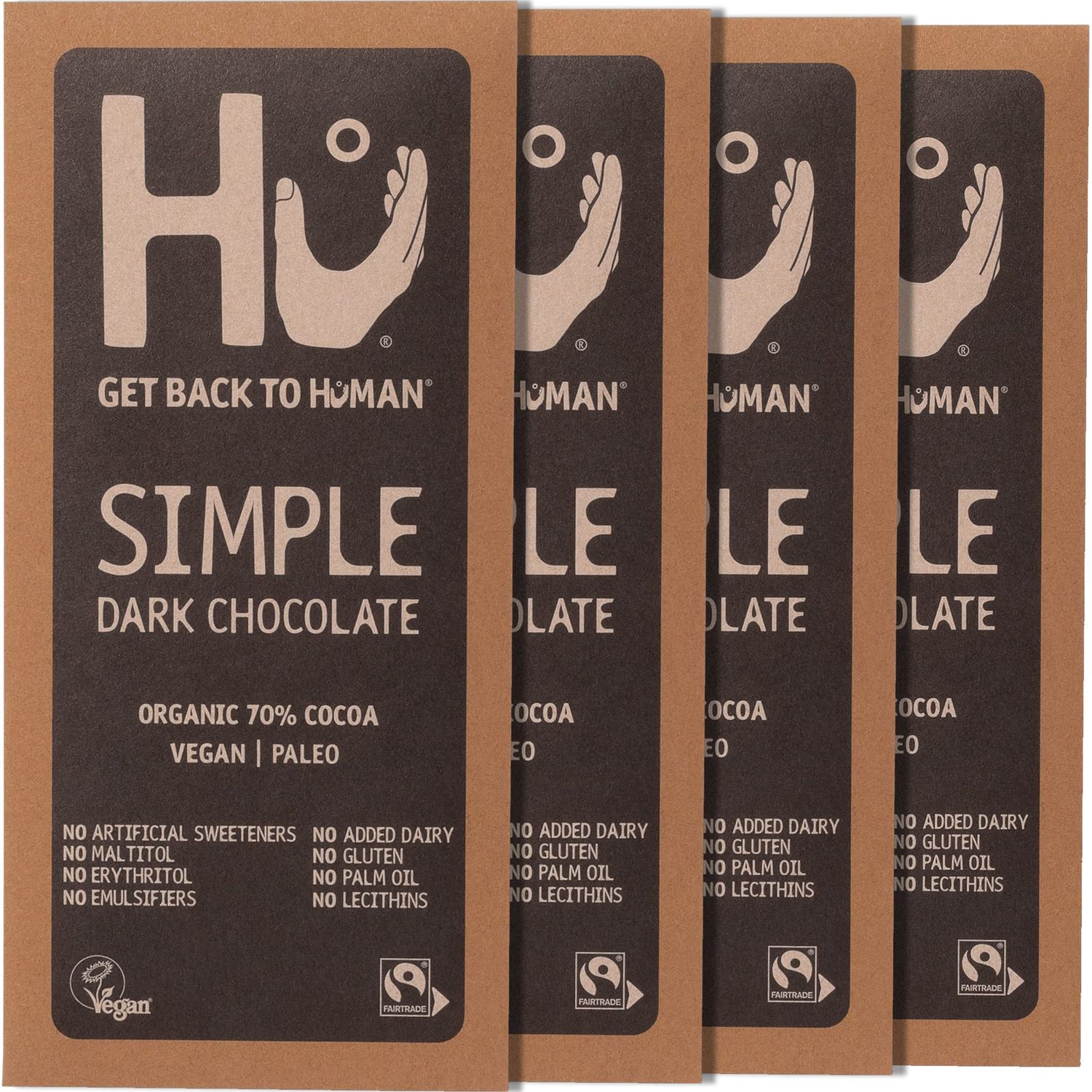 Hu Simple Dark Chocolate Bar, 4 x 60 g - Vegan &amp; Paleo Friendly