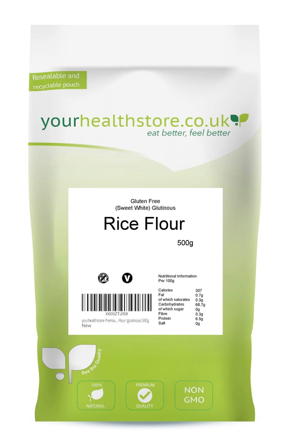 yourhealthstore Glutinous Rice Flour 500g, Sweet White, Gluten Free, Mochi Flour, (Resealable and Recyclable Pack).
