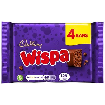 Cadbury Wispa Chocolate Bar, Velvety Bubbly Texture, 23.7g (1 Pack of 4 Bars)